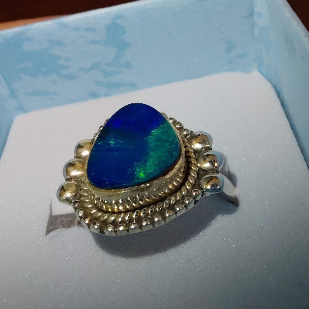 Stunning Australian Opal Silver Ring Size 6 - Picture 13 of 15